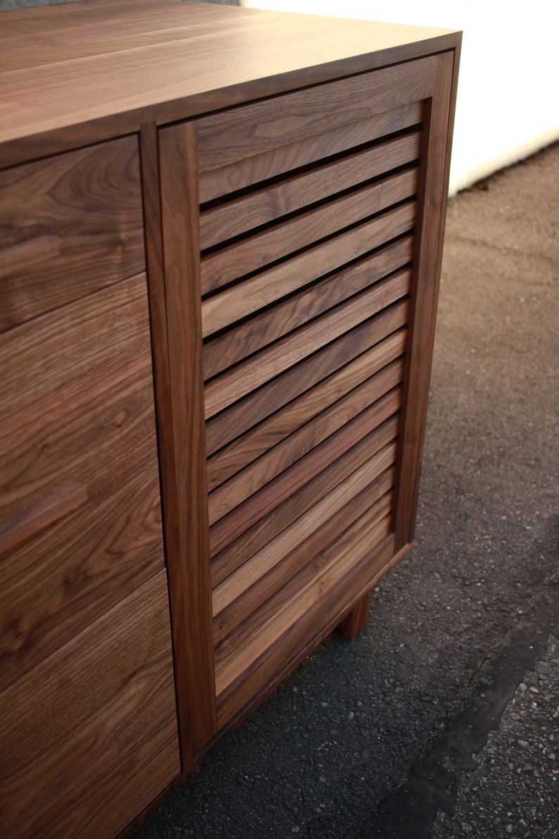 Kavanaugh Wine Bar, Modern Wine Cabinet, Wine Bottle Sideboard with Drawers, Wood Wine Bar Shown in Walnut image 2