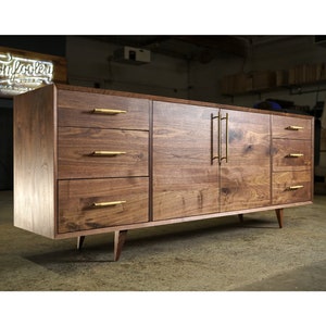 Hernandez Console, 6 Drawers, Mid-Century Modern Credenza, Modern Sideboard, Solid Wood Sideboard Shown in Walnut image 1