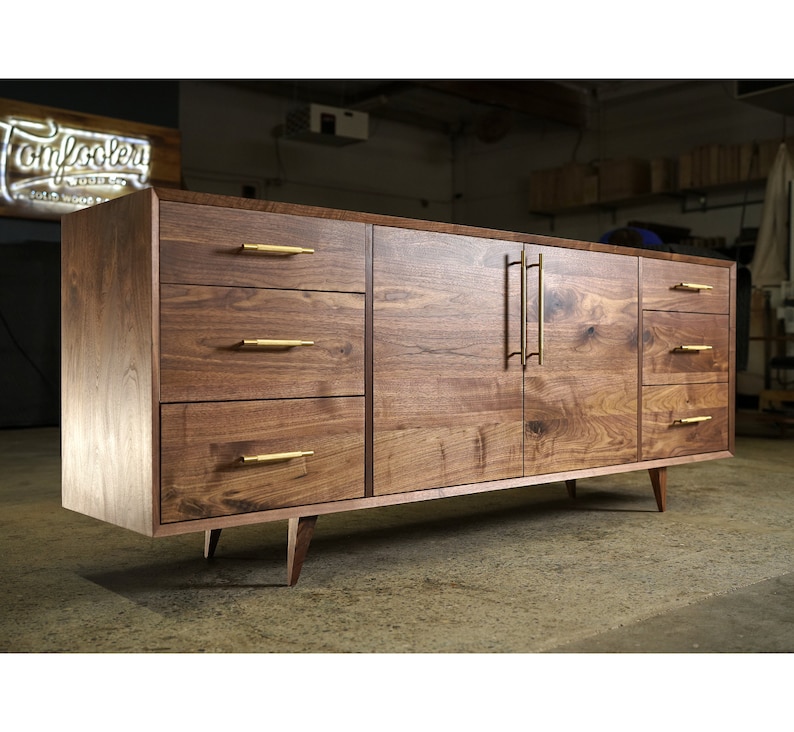 Hernandez Console, 6 Drawers, Mid-Century Modern Credenza, Modern Sideboard, Solid Wood Sideboard Shown in Walnut image 1