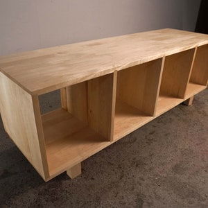 Solid maple storage bench. Warner Bench.  Handcrafted furniture by Tomfoolery Wood Co.