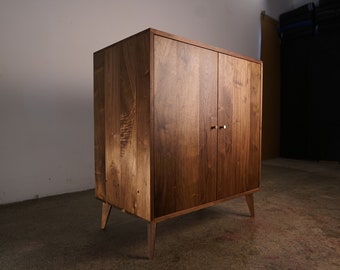 Hirtzel Bar Cabinet, Wine Bar, Liquor Cabinet, Mid-Century Modern Cabinet, Bottle Storage (Shown in Walnut)