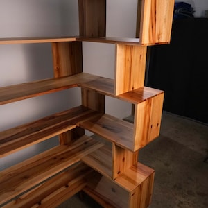 Corner Omni OFFSTACK Bookcase, Mid-Century Vinyl LP Shelf, Modern Record Storage, Geometric Shelf Shown in Madrone image 3