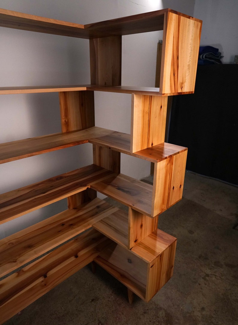 Corner Omni OFFSTACK Bookcase, Mid-Century Vinyl LP Shelf, Modern Record Storage, Geometric Shelf Shown in Madrone image 3