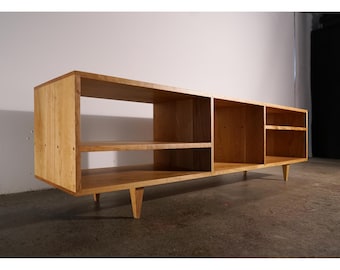 Braca Media Console, Handcrafted Solid Wood, Modern Furniture (Shown in Cherry)