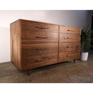 Lowboy Dresser, 8 Drawers, Mid-Century Dresser, Modern Lowboy, 8 Drawer Lowboy, Solid Hardwood Dresser (Shown in Walnut)