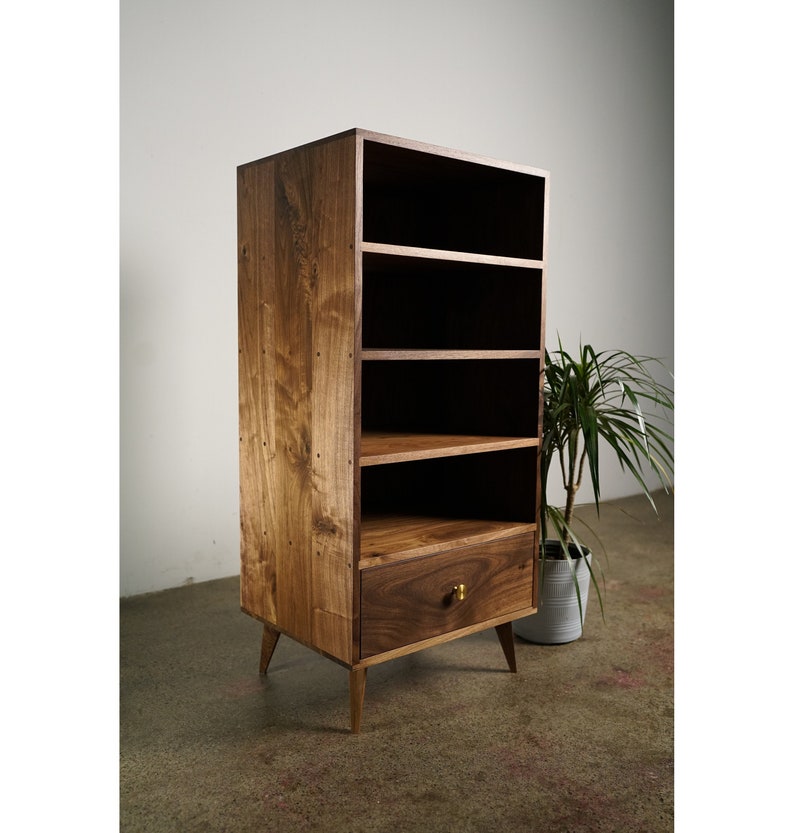 Halfstack Bookcase, XH, Mid-Century Modern LP Storage, Record Storage, Modern Vinyl Storage Shown in Walnut image 1