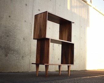 Boot OFFSTACK Bookcase, Modern Bookcase, Geometric Bookshelf, Shoe Shelf Storage, Offset Shelf (Shown in Walnut)