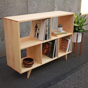 Couzens Vinyl LP Console, 45W, Bookcase, LP Console, Modern Vinyl Storage, Vinyl Record Storage Shown in Maple image 2