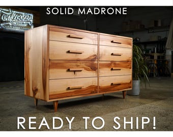 Solid Madrone Lowboy Dresser: Mid-century Modern 8-drawer Hardwood