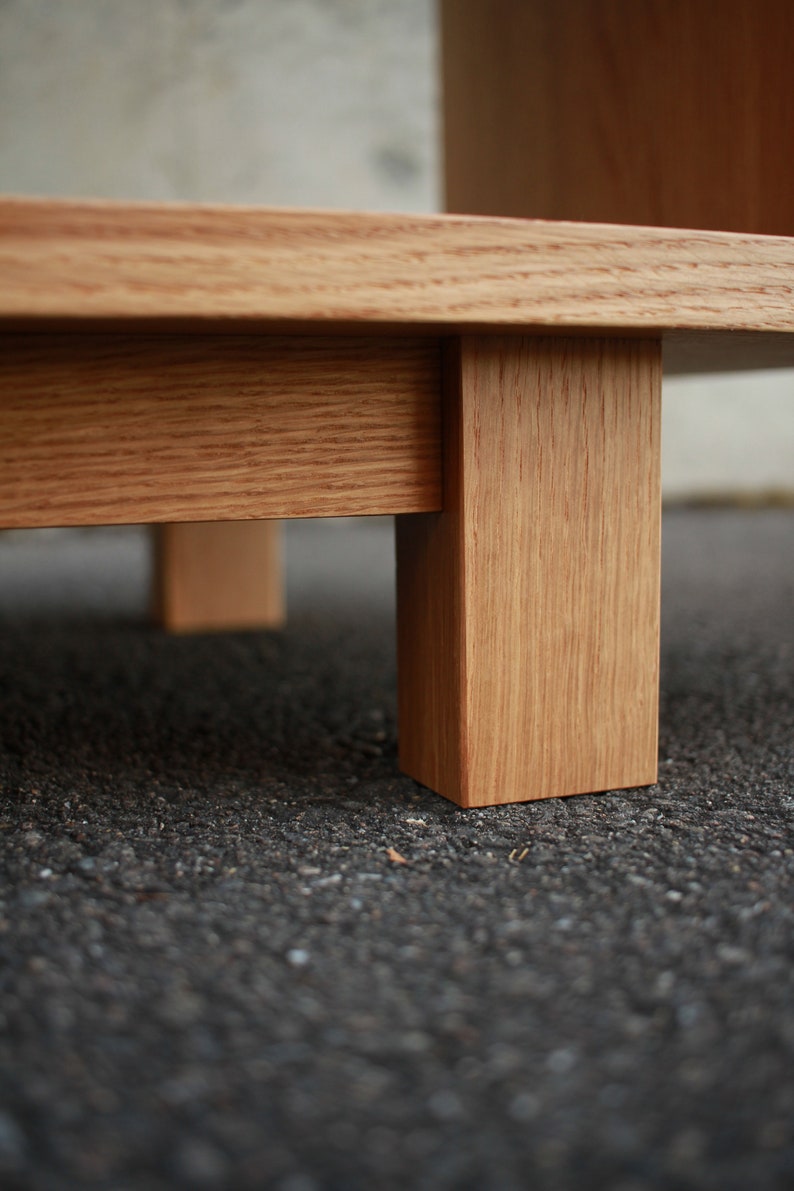 Solid white oak vinyl LP storage bench. Warner Bench.  Handcrafted furniture by Tomfoolery Wood Co.