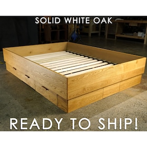 READY TO SHIP - Modern Storage Bedframe, Solid White Oak Queen Bedframe, 4 Drawers (Offered in White Oak)