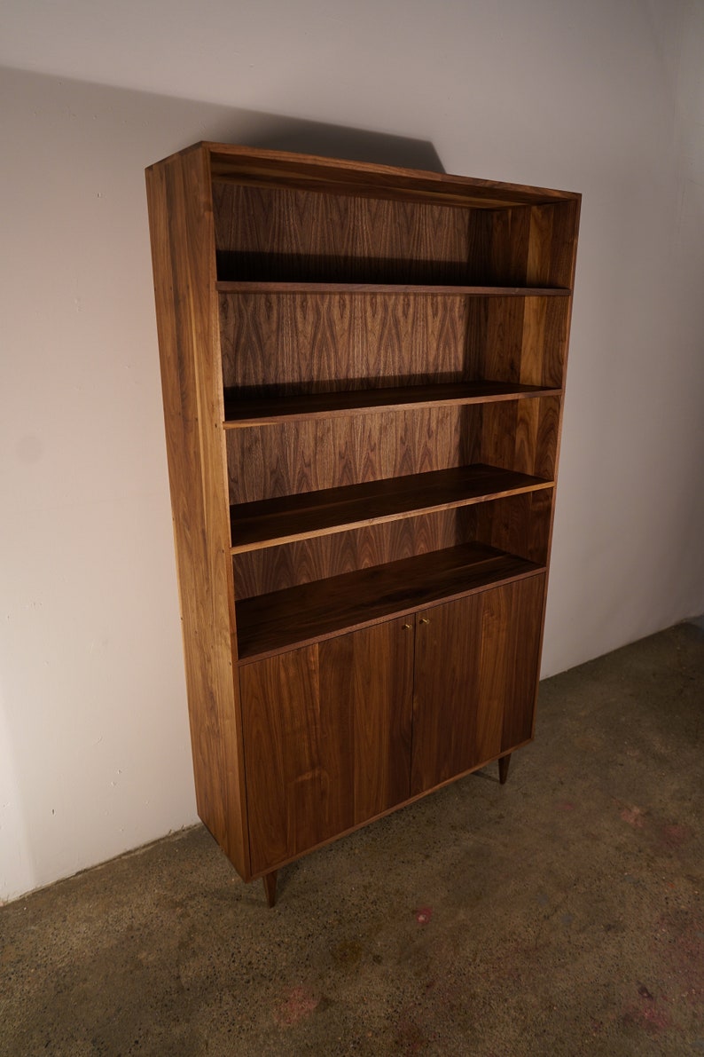Robinson Cabinet Bookcase, Modern Bookcase, Solid wood Bookcase, Bookshelf with door cabinet shown in walnut image 2