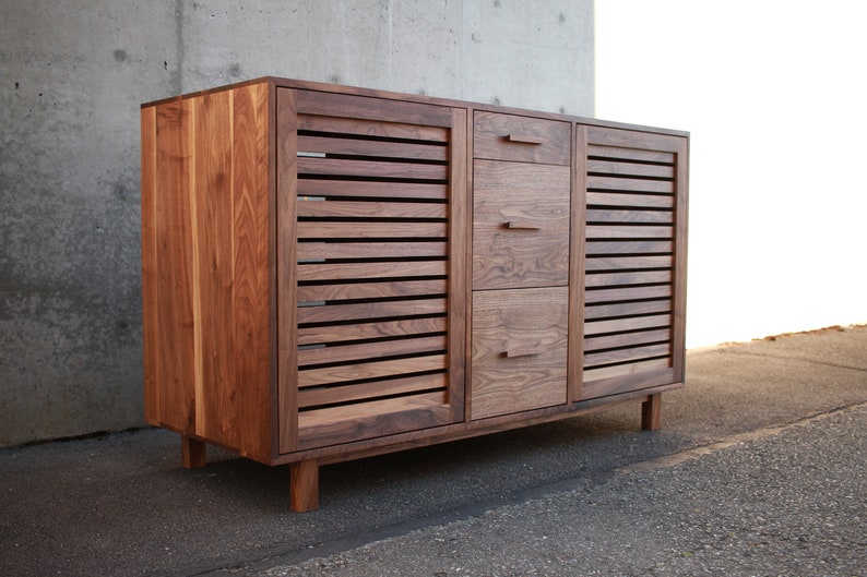 Kavanaugh Wine Bar, Modern Wine Cabinet, Wine Bottle Sideboard with Drawers, Wood Wine Bar Shown in Walnut image 1