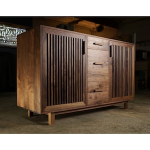 Kavanaugh Wine Bar, Modern Wine Cabinet, Wine Bottle Sideboard with Drawers, Wood Wine Bar (Shown in Walnut)