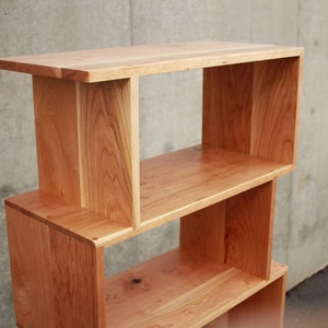 OFFSTACK Bookcase, 6-Tier, Modern Geometric Bookshelf, Custom Sizing Bookcase, Solid Wood Shelf Shown in Cherry image 3