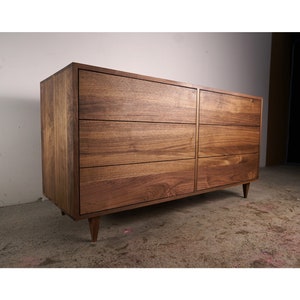 Lowboy Dresser, 6 Drawers, Mid-Century Dresser, Modern Lowboy, 6 Drawer Lowboy, Solid Hardwood Dresser (Shown in Walnut)