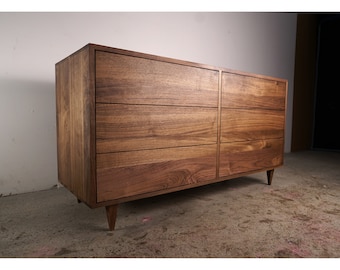 Lowboy Dresser, 6 Drawers, Mid-Century Dresser, Modern Lowboy, 6 Drawer Lowboy, Solid Hardwood Dresser (Shown in Walnut)