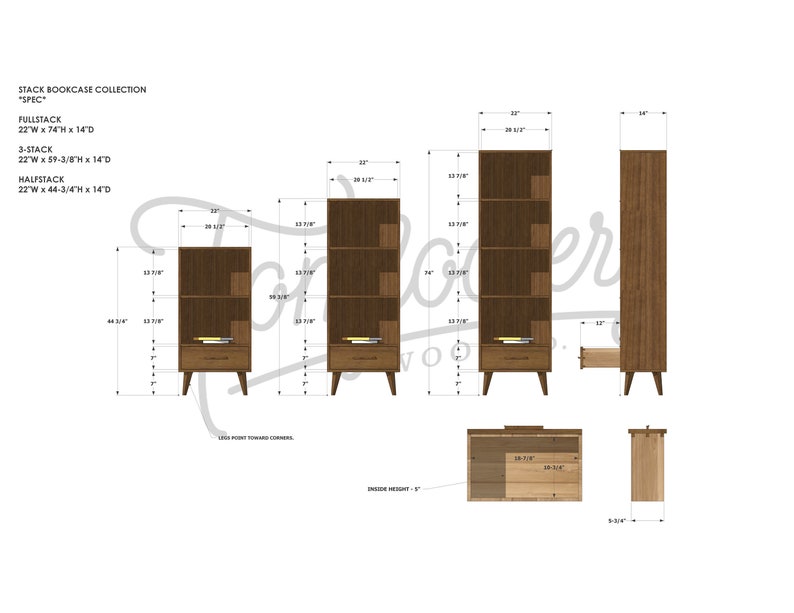 Fullstack Bookcase, Mid-Century Modern Vinyl Storage, Mid Century Bookshelf, Modern LP Shelf Shown in Walnut zdjęcie 8