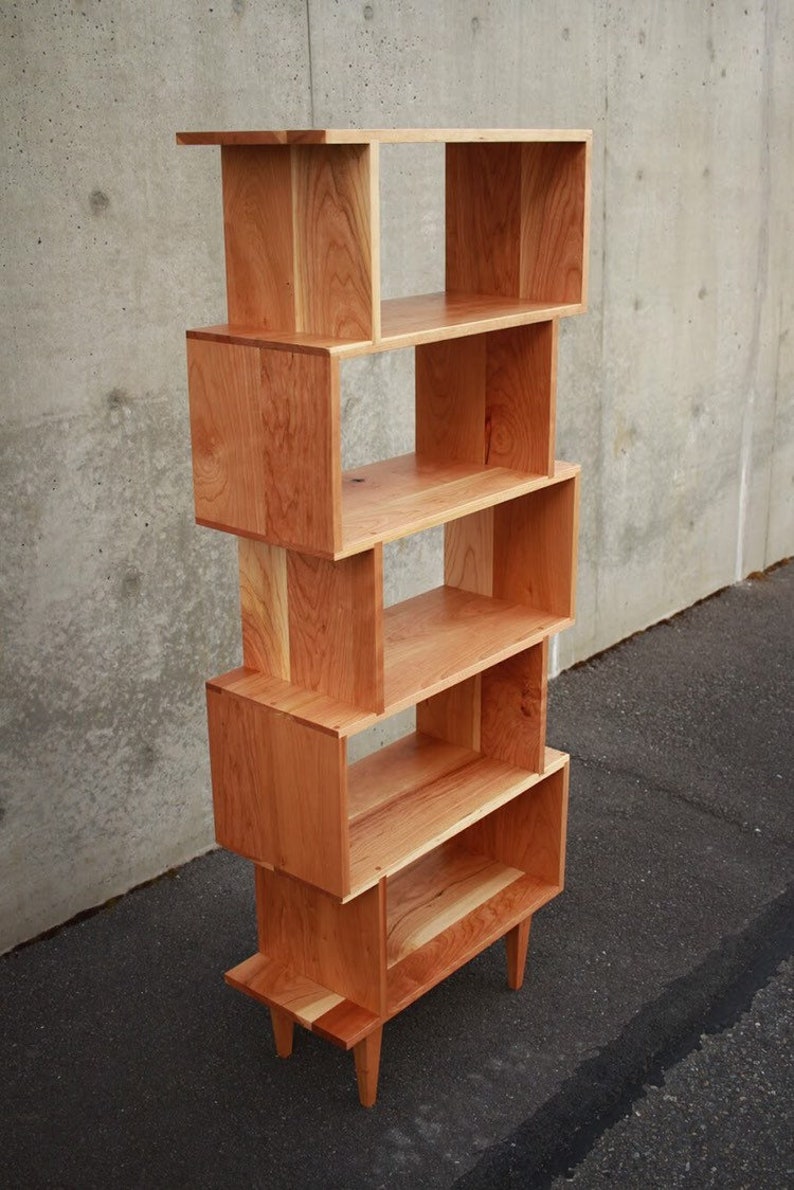 OFFSTACK Bookcase, 6-Tier, Modern Geometric Bookshelf, Custom Sizing Bookcase, Solid Wood Shelf Shown in Cherry image 2