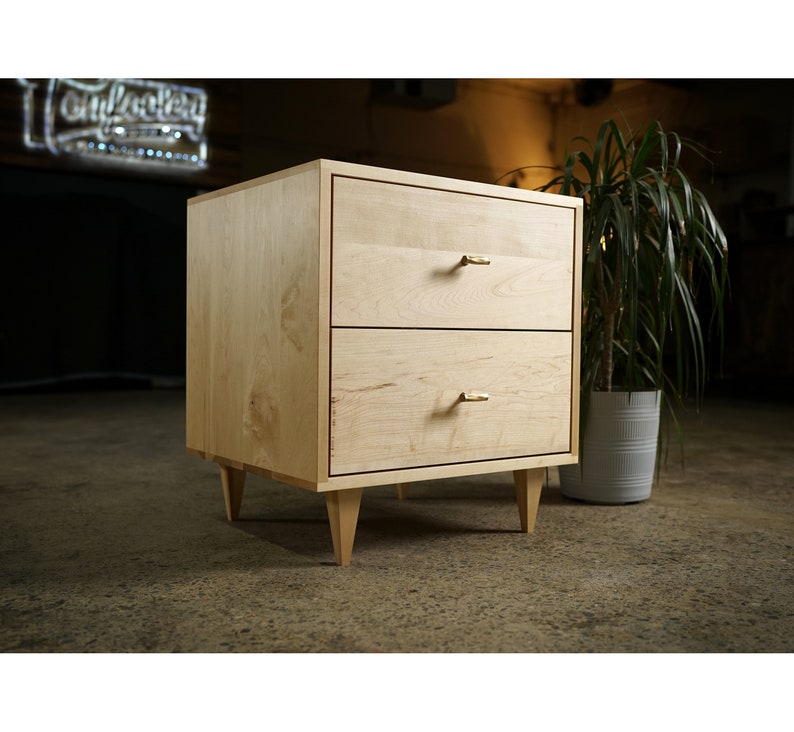 Master Nightstand, 2 Drawers, Solid Hardwood Modern Side Table Shown in Maple image 1
