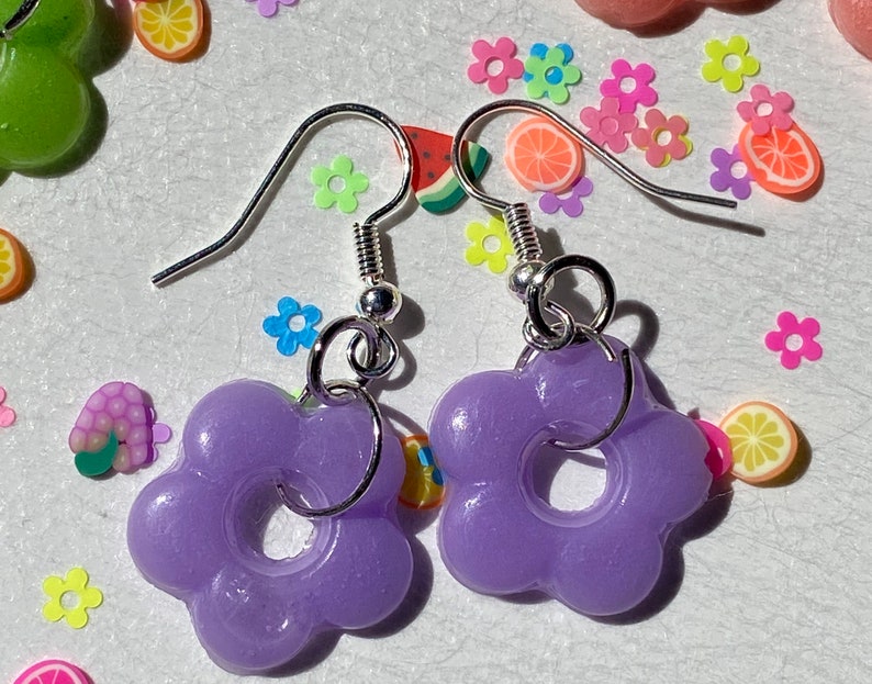 Flower Power Retro Y2K Resin Earrings 70s Etsy