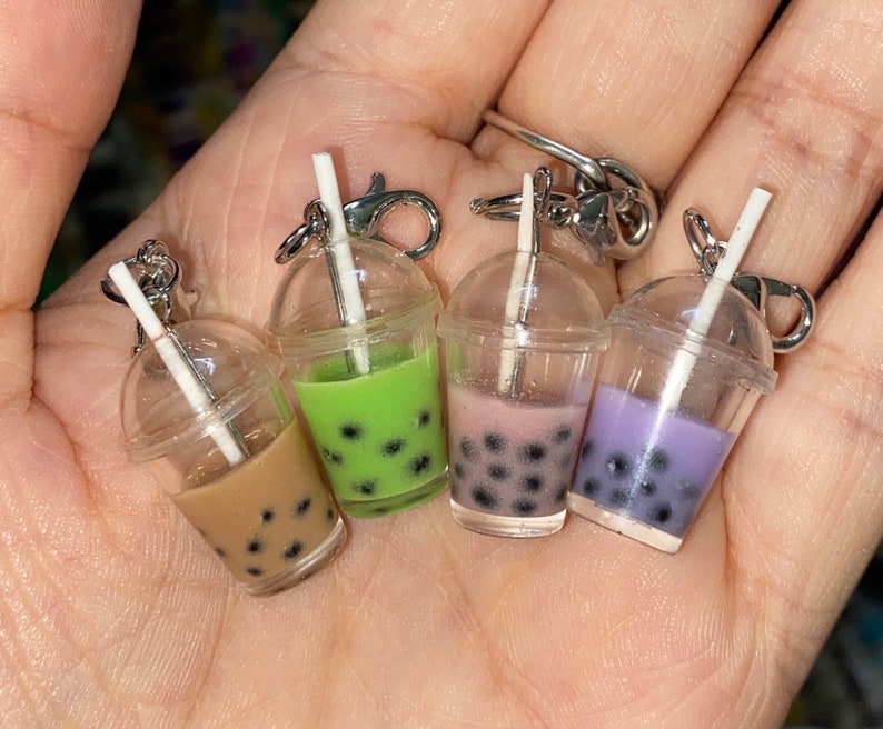 Miniature boba/bubble /milk tea charm . Keychain Jewelry Etsy