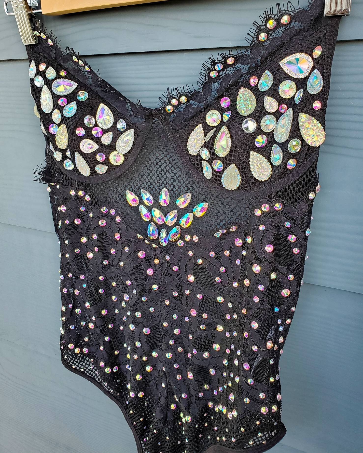 Rhinestone Bodysuit / Rave Bodysuit / Festival Bodysuit / Etsy