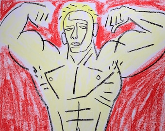 Golden Strength / Flexing Man / Contemporary Art / Vivid Colours / Fitness / Gay Pin Up / LGBTQ+ / Male Body / Muscle / Jock Beefcake / Art