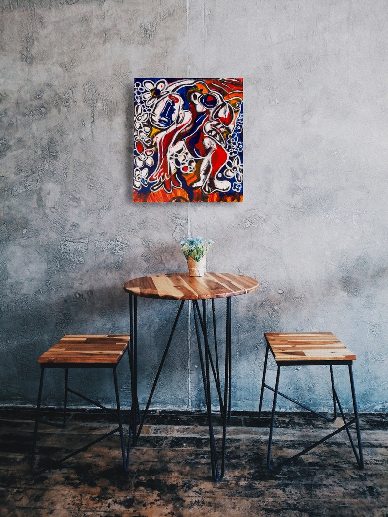 Large Abstract painting Warm pop colours Colourful Pop Art painting Colourful Abstract painting Blue and Orange Red White