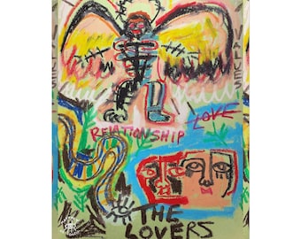 The Lovers Tarot Card Print: Basquiat-Inspired Modern Art Poster