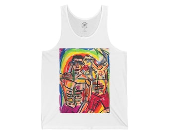 Pride Love Tank Top | Unisex Jersey | Gay Men Holding Pride Flag Graphic | Fierce LGBTQ+ Apparel | Slay the Day in Style