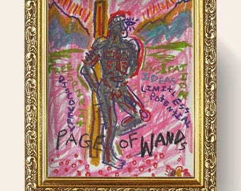 Page of Wands Tarot Card Print, Abstract Drawing, Spiritual Wall Art