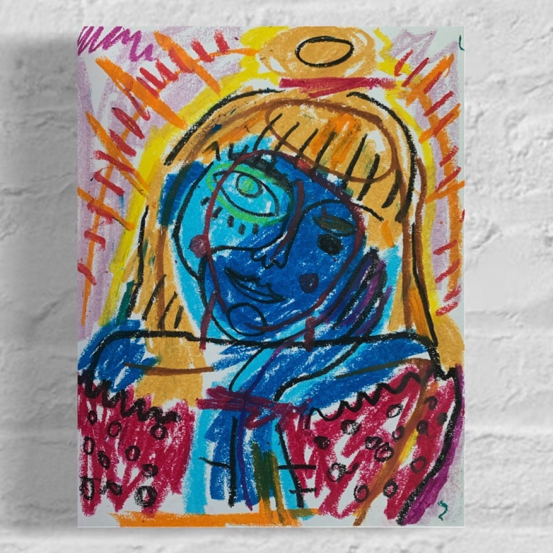Original Oil Pastel Girl Portrait Drawing: Abstract Home Decor Art - Etsy