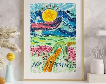 Ace of Pentacles Tarot Art Print, Abstract Boho Home Decor