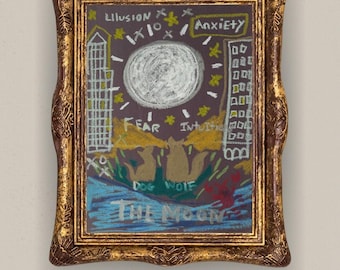 Moon Tarot Card Art Print, Witchy Mystical Illustration