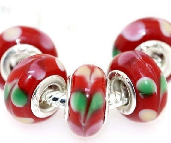 Sterling Silver Large Hole Beads Large Hole Beads Red Beads European Charms Large Hole Glass Bead Glass /& Lampwork Large Hole Beads