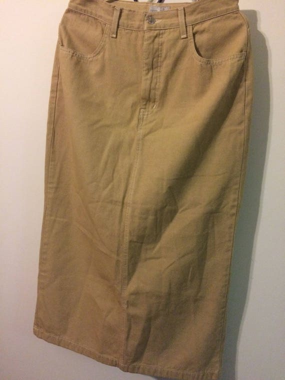 90's Beige Tan Denim Skirt Mid-Length with Slit - image 5