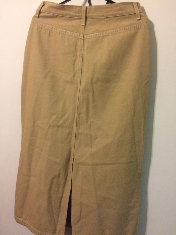 90's Beige Tan Denim Skirt Mid-Length with Slit - image 6