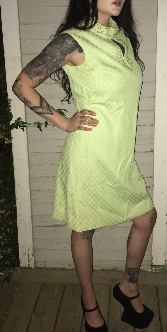 1960's Beaded Green Mod Dress with Jacket - image 1