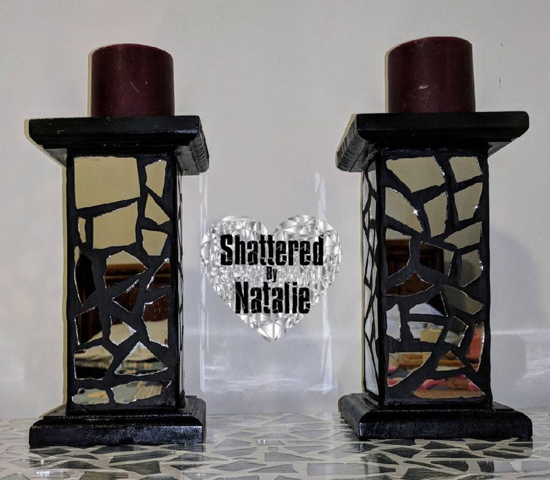 Broken Mirror Candle Holders Set Of 2 Custom Colors Available