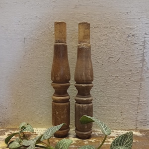 2 Brown Vintage Salvaged Wood Spindles,  Furniture Spindles, Salvaged Wood Decor, DIY Furniture Fragments  222-1-B