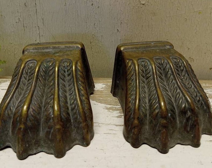 2 Salvaged Furniture Claw Feet Caps, Metal Hardware, Vintage Furniyure