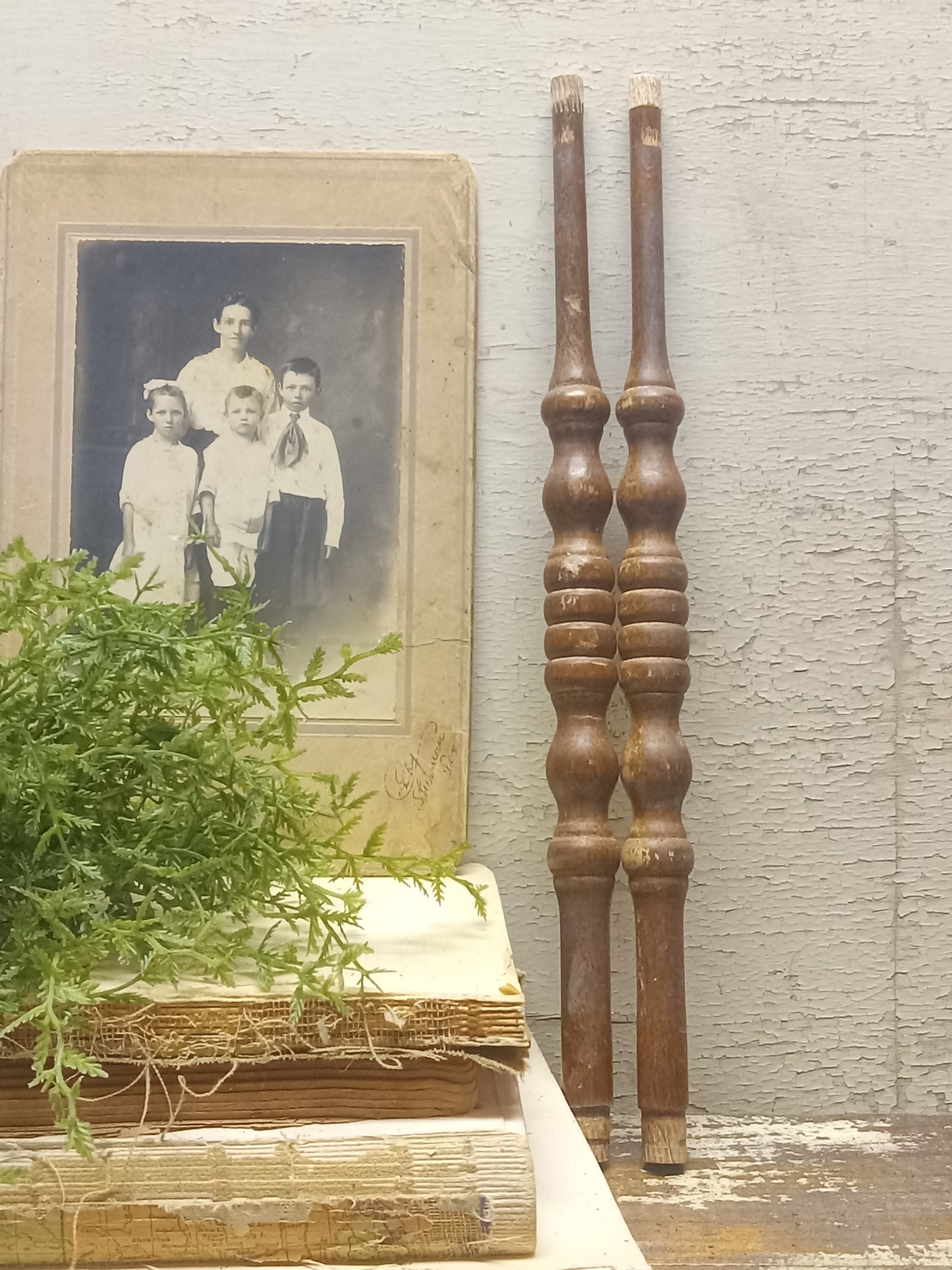 2 Brown Vintage Salvaged Wood Spindles,  Furniture Spindles, Salvaged Wood Decor, DIY Furniture Fragments SSPS-2