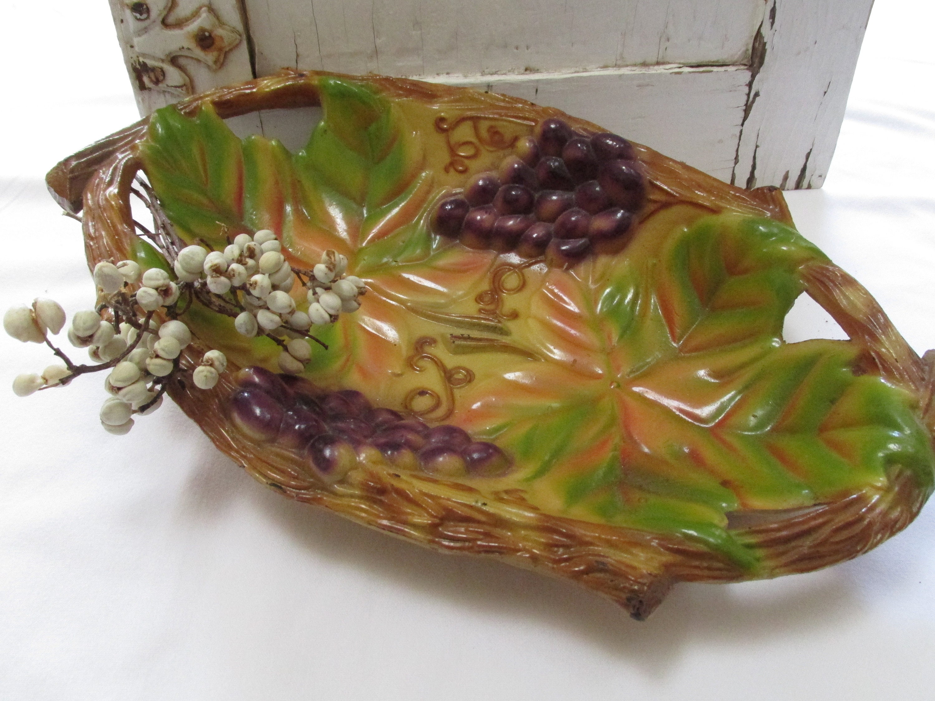 1970s Brown Resin Oval Grape Tray Handled Decorative Tray Etsy