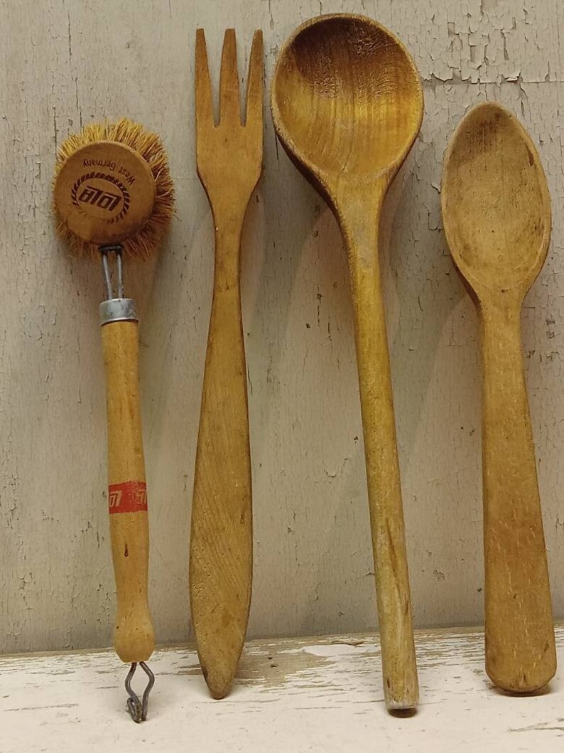 4 Vintage Farmhouse Kitchen Utensils Primitive Kitchen Etsy