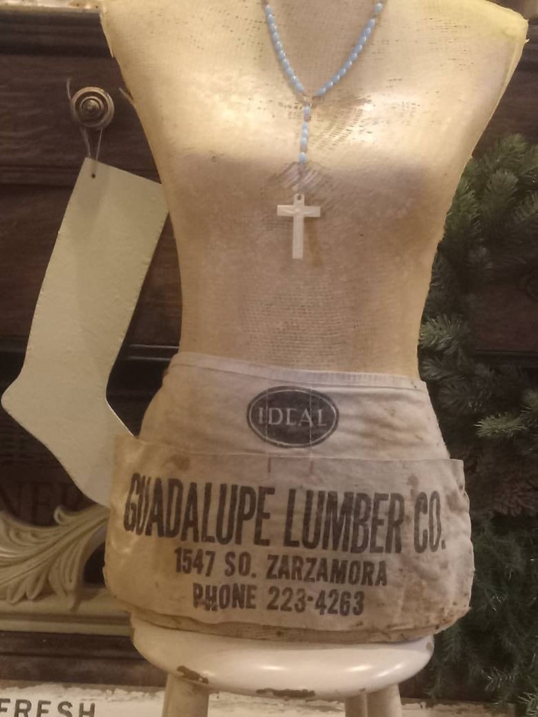 Grungy Tattered Vintage Canvas Pocket Apron, Vintage Lumber Co Apron