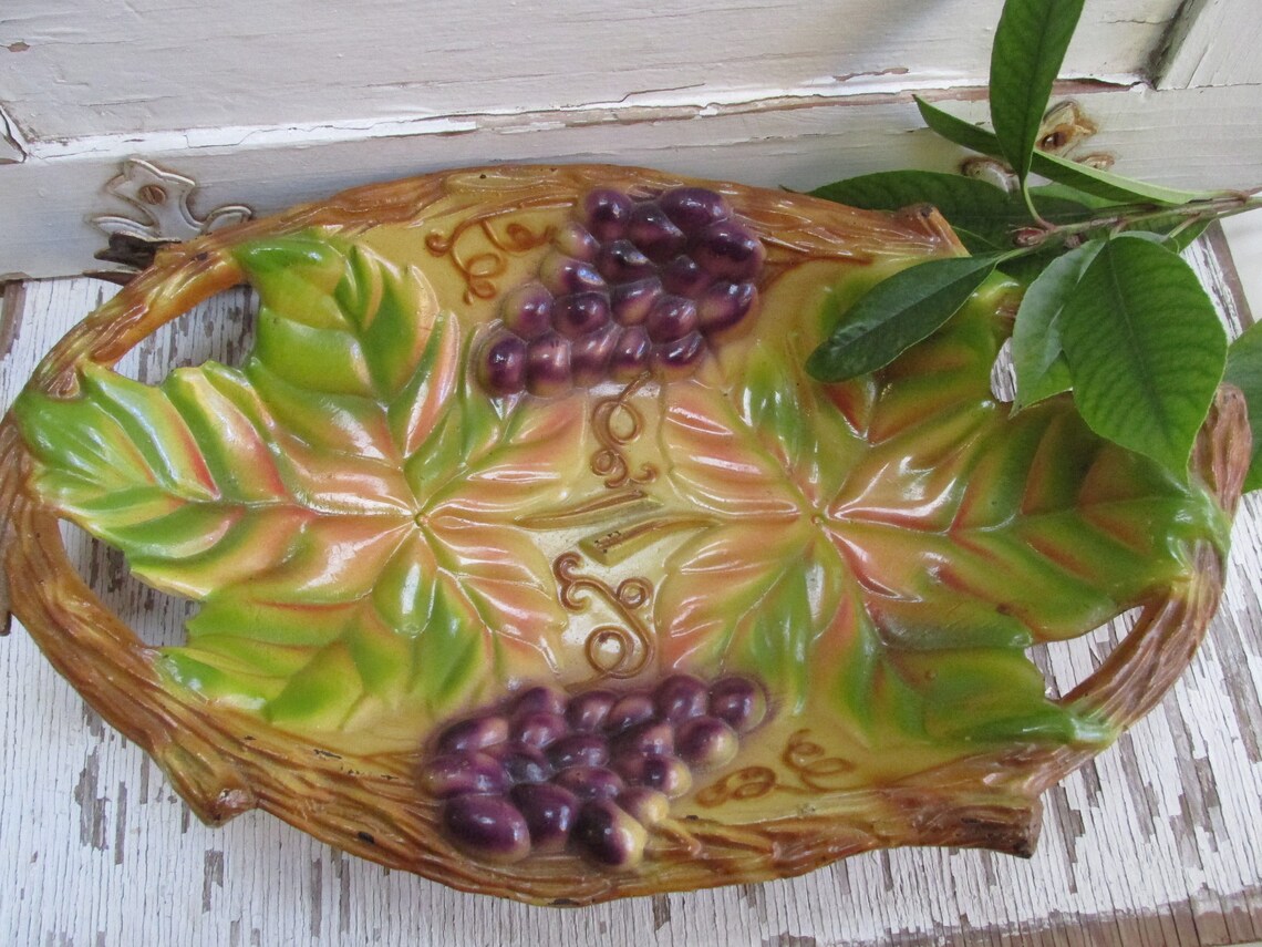 1970s Brown Resin Oval Grape Tray Handled Decorative Tray Etsy
