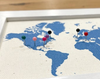 World Map with Push Pins, Travel Tracker, Customize, Small 5x7 Framed Map, Unique Gift for Friend for Boyfriend, Gift for World Traveler