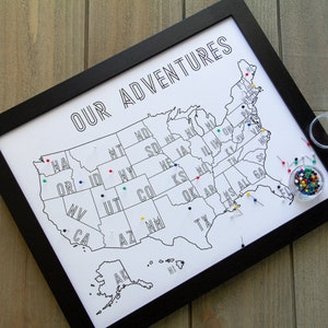 Push Pin Map, Personalized Travel Map, USA, United States, Second Anniversary Cotton Gift, Boy Room Decor, Adventure Theme Room, Travel