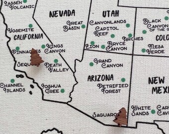 DIY National Park and States Push Pin Map with Tree Push Pins, Travel USA United States, 2nd Anniversary Cotton, Unique Valentines Day Gift